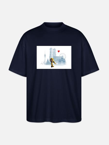 Münchner Kindl mit München Skyline - Stanley/Stella Oversized Unisex Bio T-Shirt Blaster 2.0 - Navy