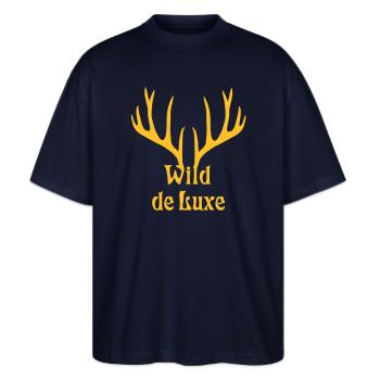 wild de luxe hirsch geweih jagd jäger jägerin - Stanley/Stella Oversized Unisex Bio T-Shirt Blaster 2.0 - Navy - Vorne - Alina (178cm) & Michal (187cm)
