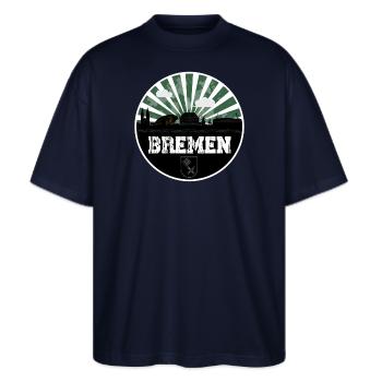 Bremen Skyline Heimspiel - Stanley/Stella Oversized Unisex Bio T-Shirt Blaster 2.0 - Navy - Vorne - Alina (178cm) & Michal (187cm)