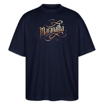 Maranatha Gold Script Swirls - Stanley/Stella Oversized Unisex Bio T-Shirt Blaster 2.0 - Navy - Vorne - Alina (178cm) & Michal (187cm)