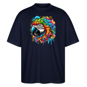 Papagei - Stanley/Stella Oversized Unisex Bio T-Shirt Blaster 2.0 - Navy - Vorne - Alina (178cm) & Michal (187cm)