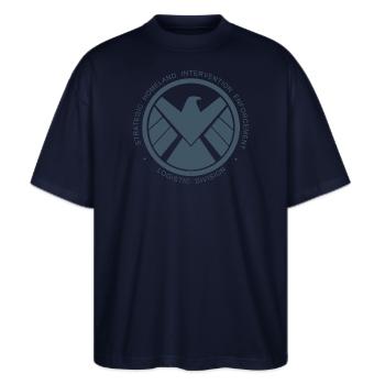 Avengers Iron Man Emblem Stark Industries - Stanley/Stella Oversized Unisex Bio T-Shirt Blaster 2.0 - Navy - Vorne - Alina (178cm) & Michal (187cm)