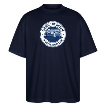 Traumcamper im Schlamm nach 3 Stunden - Stanley/Stella Oversized Unisex Bio T-Shirt Blaster 2.0 - Navy - Vorne - Alina (178cm) & Michal (187cm)