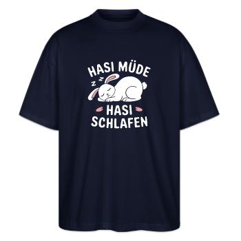 Hasi Müde Hasi Schlafen - Stanley/Stella Oversized Unisex Bio T-Shirt Blaster 2.0 - Navy - Vorne - Alina (178cm) & Michal (187cm)