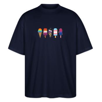 LGBTQ Pride Eis Design – Liebe Vielfalt CSD - Stanley/Stella Oversized Unisex Bio T-Shirt Blaster 2.0 - Navy - Vorne - Alina (178cm) & Michal (187cm)