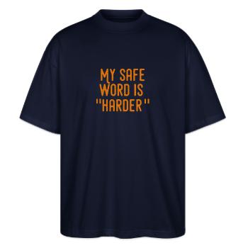 Mysafewordisharder - Stanley/Stella Oversized Unisex Bio T-Shirt Blaster 2.0 - Navy - Vorne - Alina (178cm) & Michal (187cm)