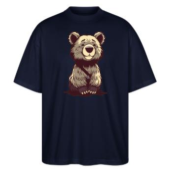 Bär Bärchen T-shirt Geschenk - Stanley/Stella Oversized Unisex Bio T-Shirt Blaster 2.0 - Navy - Vorne - Alina (178cm) & Michal (187cm)