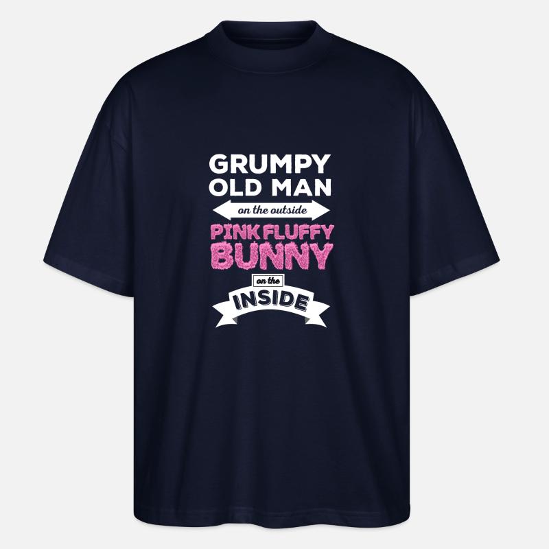 Grumpy Pink Fluffy Bunny - Stanley/Stella Oversized Unisex Organic T-shirt Blaster 2.0 - navy