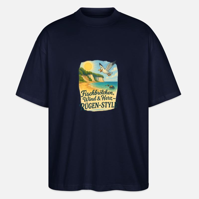 Fischbrötchen, Wind & Herz – Rügen-Style - Stanley/Stella Oversized Unisex Bio T-Shirt Blaster 2.0 - Navy