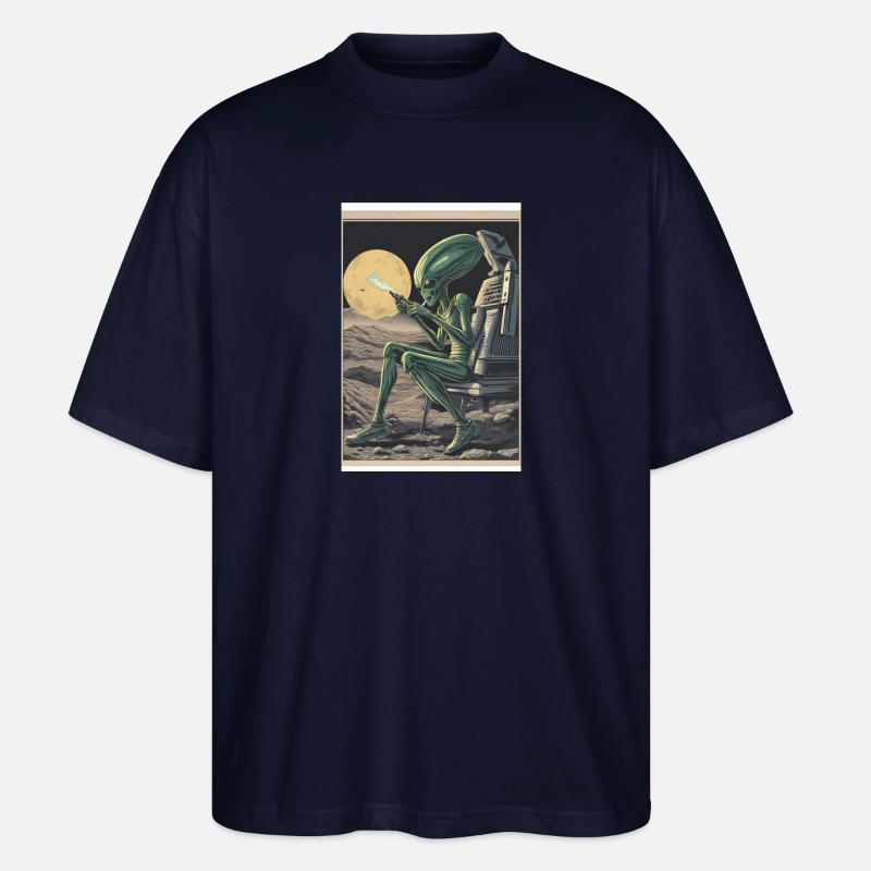 Mondlandschaft Alien am Rauchen - Stanley/Stella Oversized Unisex Bio T-Shirt Blaster 2.0 - Navy
