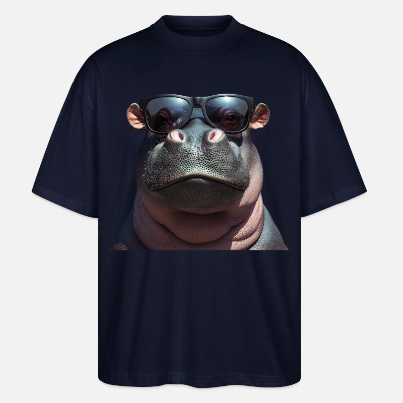 Nilpferd Flusspferd Hippo mit Sonnenbrille - Stanley/Stella Oversized Unisex Bio T-Shirt Blaster 2.0 - Navy