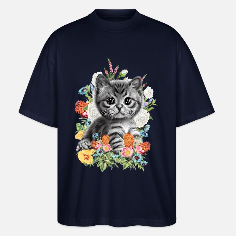 Katze Blumen - Stanley/Stella Oversized Unisex Bio T-Shirt Blaster 2.0 - Navy