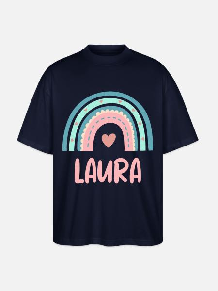 Laura Name Rainbow Baby - Stanley/Stella Oversized Unisex Organic T-shirt Blaster 2.0 - navy
