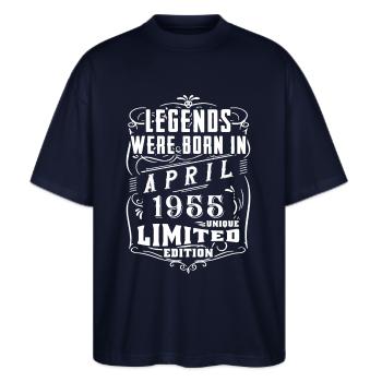 Geburtstag April 1955 Jahr Limited Edition - Stanley/Stella Oversized Unisex Bio T-Shirt Blaster 2.0 - Navy - Vorne - Alina (178cm) & Michal (187cm)