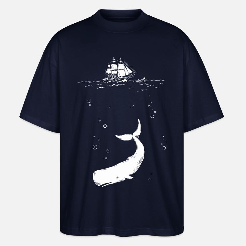 Moby Dick with ship - Stanley/Stella Oversized Unisex Organic T-shirt Blaster 2.0 - navy