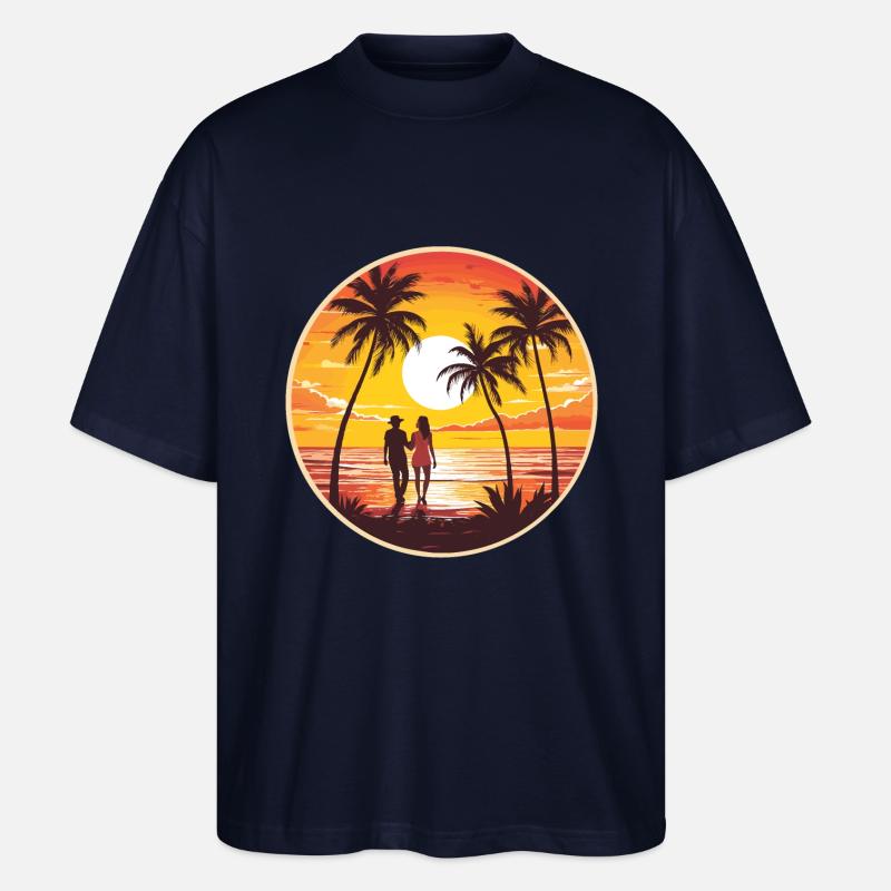 Sunset Beach Romantisches Paar - Stanley/Stella Oversized Unisex Bio T-Shirt Blaster 2.0 - Navy