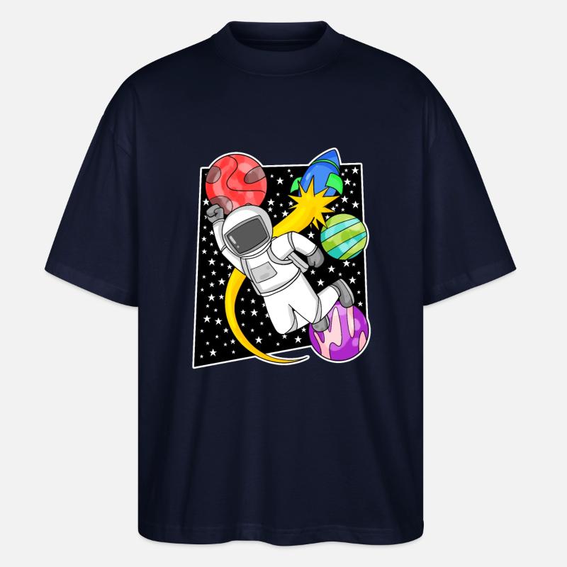 Astronaute dans l’espace avec fusée - T-shirt bio Blaster 2.0 coupe oversize Stanley/Stella Unisexe - marine