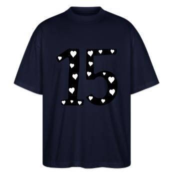 15 Geburtstag mit Herz - Stanley/Stella Oversized Unisex Bio T-Shirt Blaster 2.0 - Navy - Vorne - Alina (178cm) & Michal (187cm)