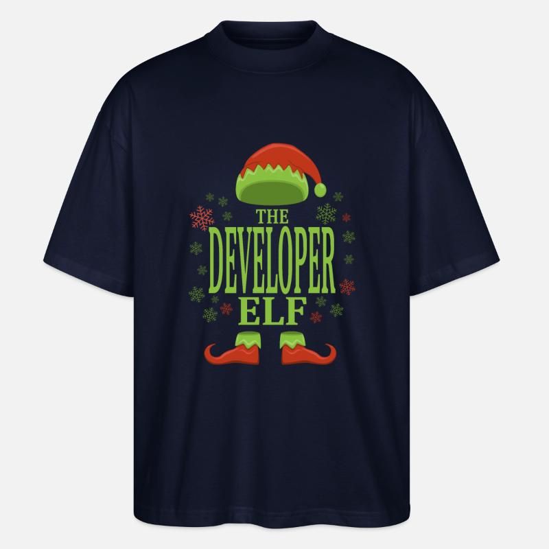 Software Developer Christmas Elf - Stanley/Stella Oversized Unisex Organic T-shirt Blaster 2.0 - navy