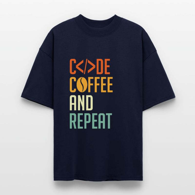 Coder Spruch Code Coffee and Repeat Stanley/Stella Oversized Unisex Organic T-shirt Blaster 2.0