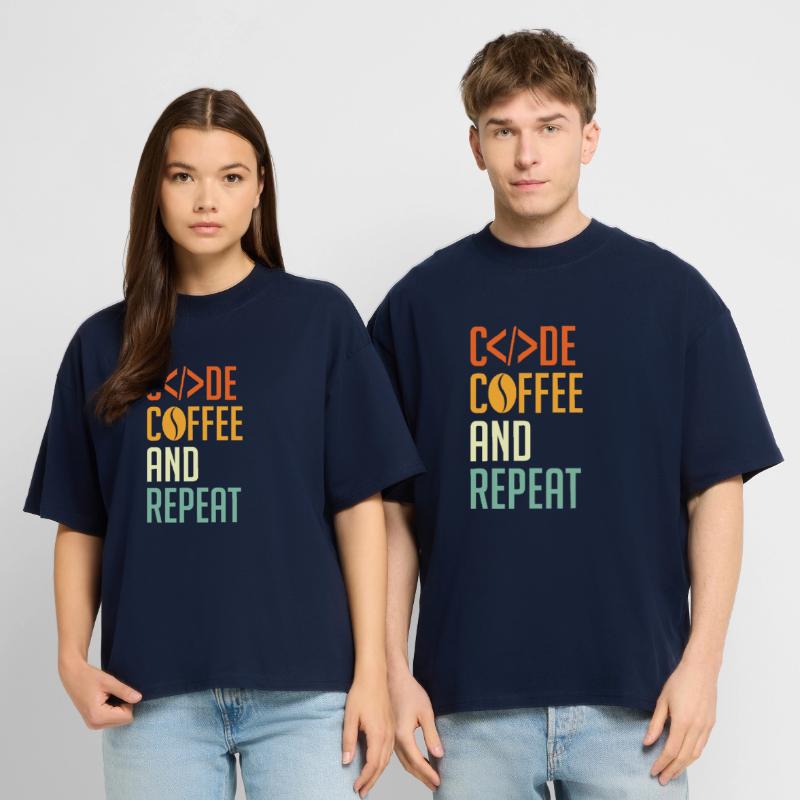 Codeur Spruch Code Café et Répéter T-shirt bio Blaster 2.0 coupe oversize Stanley/Stella Unisexe
