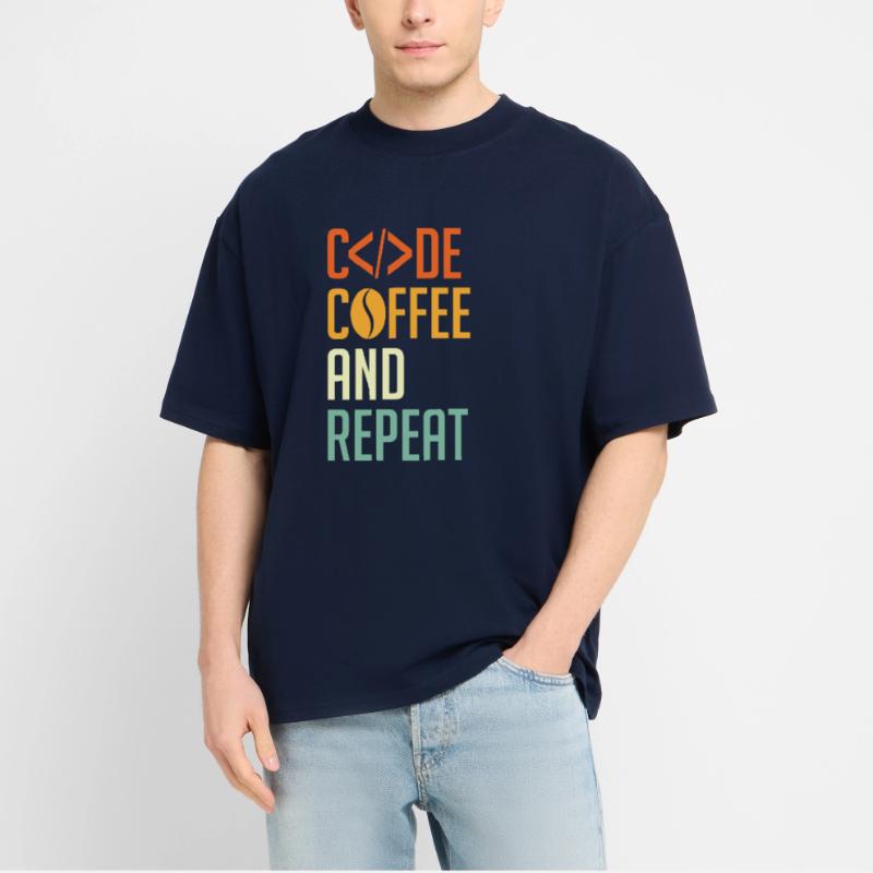 Coder Spruch Code Coffee and Repeat Stanley/Stella Oversized Unisex Organic T-shirt Blaster 2.0