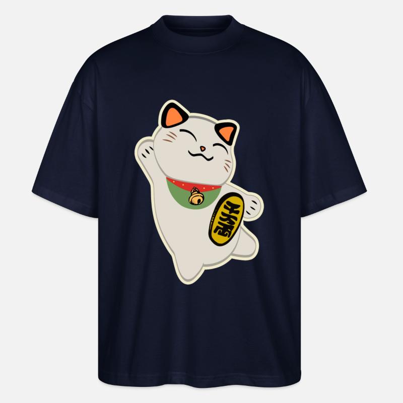 Maneki Neko (Glückliche Katze) - Stanley/Stella Oversized Unisex Bio T-Shirt Blaster 2.0 - Navy