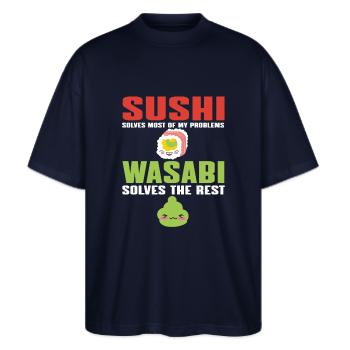 Sushi Und Wasabi - Stanley/Stella Oversized Unisex Bio T-Shirt Blaster 2.0 - Navy - Vorne - Alina (178cm) & Michal (187cm)