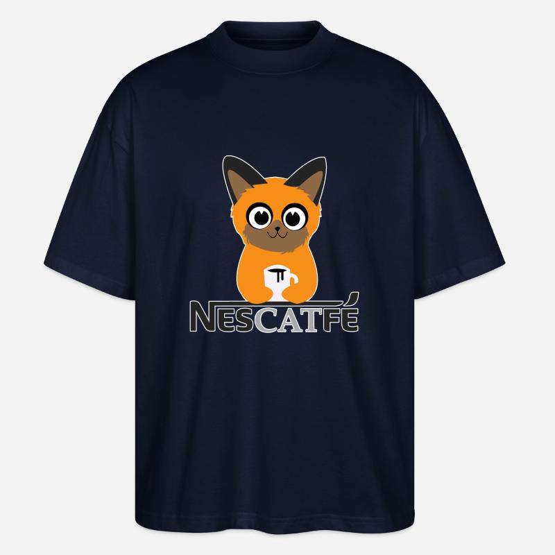 Katze Kaffe Nescatfe Geschenkidee - Stanley/Stella Oversized Unisex Bio T-Shirt Blaster 2.0 - Navy