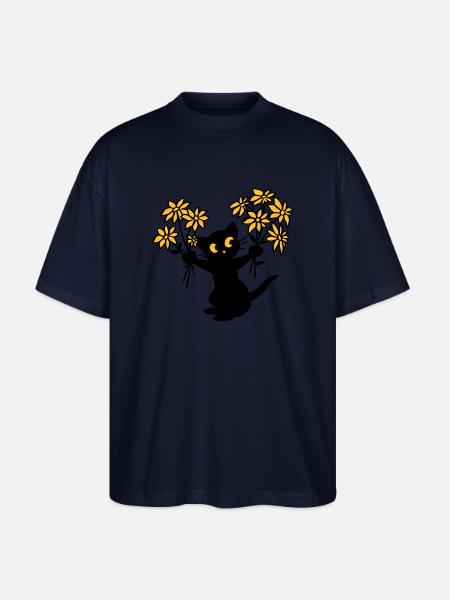 Le chat aux fleurs - T-shirt bio Blaster 2.0 coupe oversize Stanley/Stella Unisexe - marine
