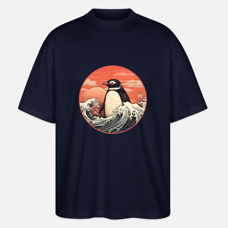 Penguin Ukiyo-e no1 - Stanley/Stella Oversized Unisex Bio T-Shirt Blaster 2.0 - Navy