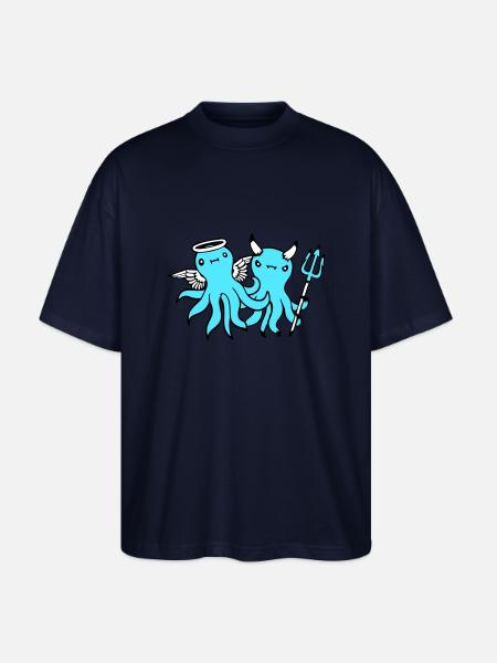 2 Octopus Devil Angel Heaven Hell Team Friends - Stanley/Stella Oversized Unisex Organic T-shirt Blaster 2.0 - navy