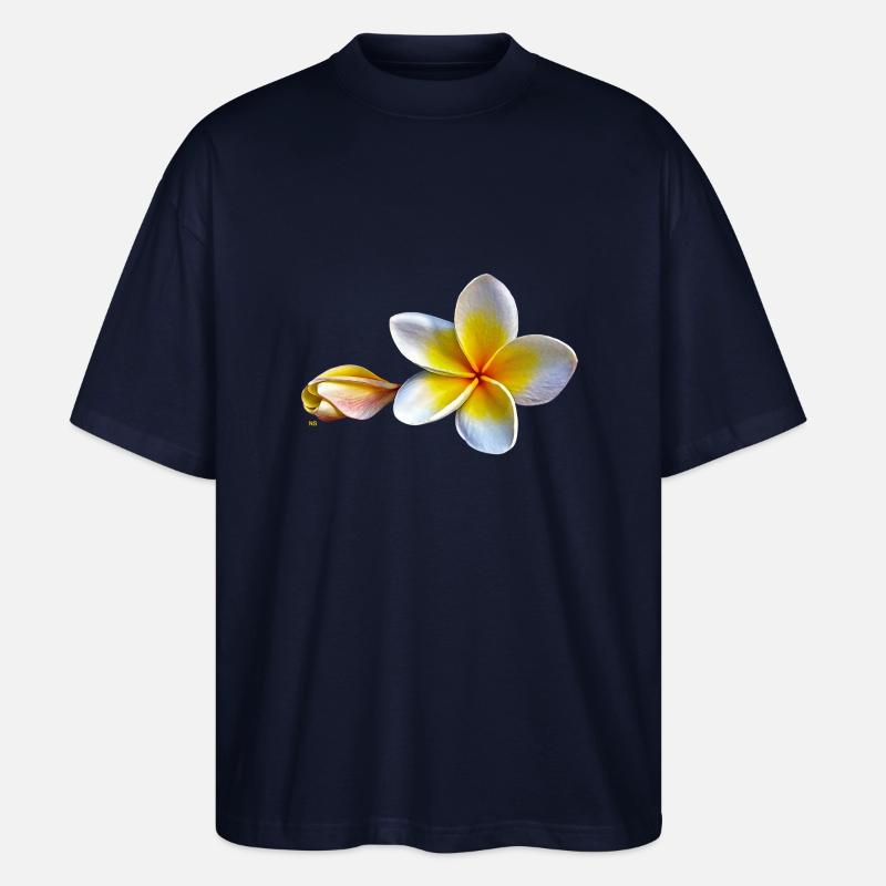 Weisse plumeria oder Frangipani Blume - Stanley/Stella Oversized Unisex Bio T-Shirt Blaster 2.0 - Navy