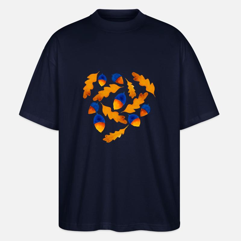 Herbst Muster Eicheln Geschenk - Stanley/Stella Oversized Unisex Bio T-Shirt Blaster 2.0 - Navy