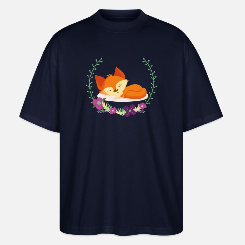 Renard endormi dans un cercle de fleurs - T-shirt bio Blaster 2.0 coupe oversize Stanley/Stella Unisexe - marine
