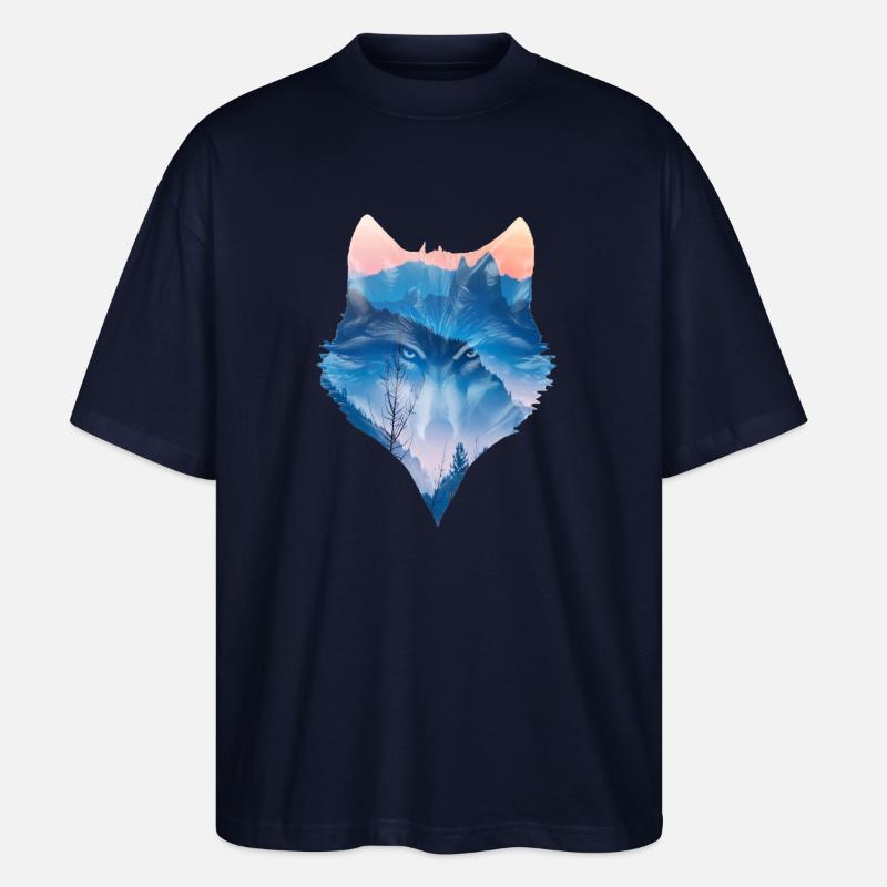 Nordischer Wolf und Berglandschaft - Stanley/Stella Oversized Unisex Bio T-Shirt Blaster 2.0 - Navy
