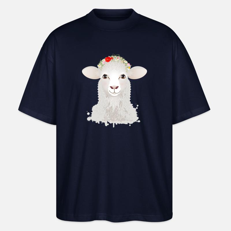 A cute sheep with spring wreath - Stanley/Stella Oversized Unisex Organic T-shirt Blaster 2.0 - navy