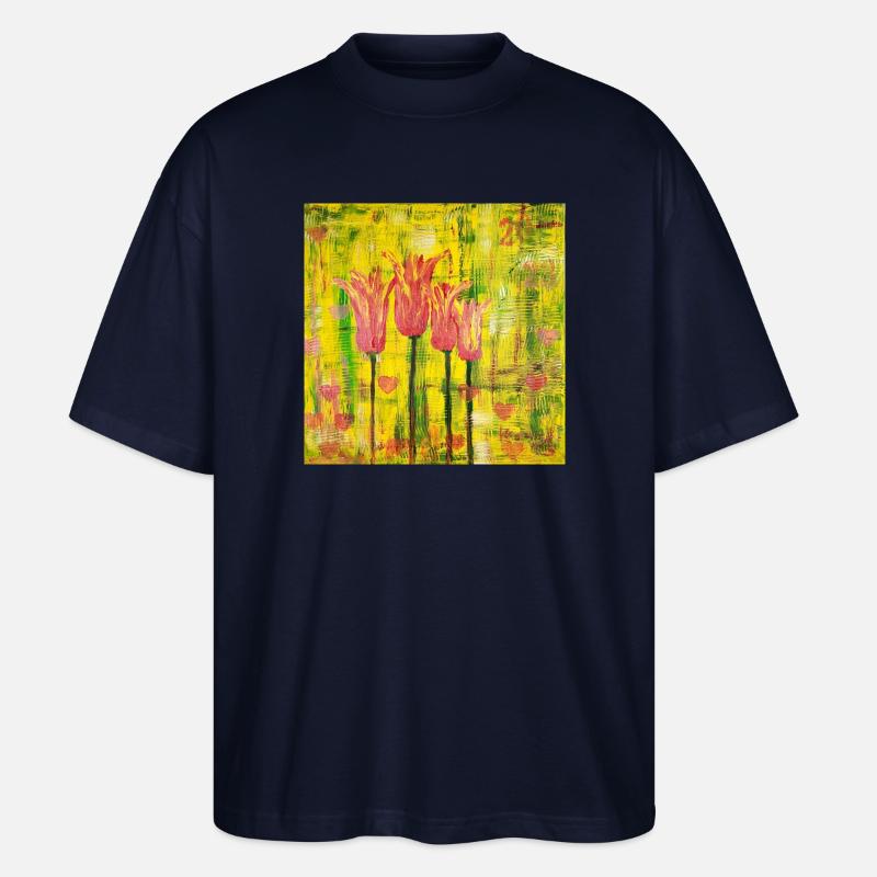 Ausdrucksstarke Blumenmalerei - Stanley/Stella Oversized Unisex Bio T-Shirt Blaster 2.0 - Navy