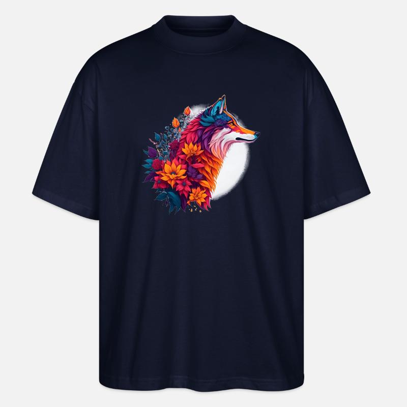 Wolf mit Blumenbouquet - Stanley/Stella Oversized Unisex Bio T-Shirt Blaster 2.0 - Navy