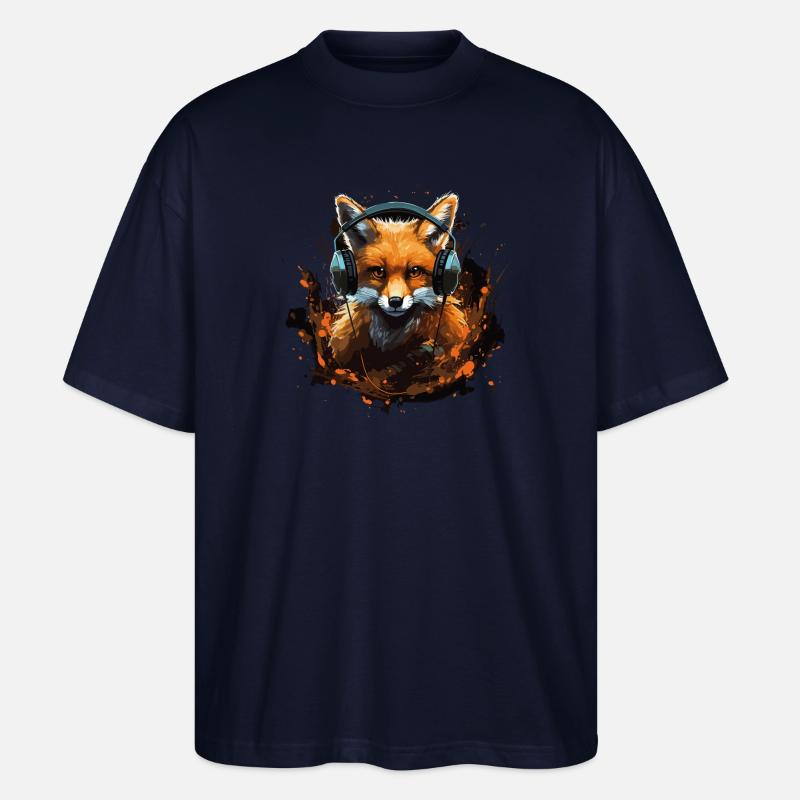 Fuchs mit Kopfhörer Splatterkunst - Stanley/Stella Oversized Unisex Bio T-Shirt Blaster 2.0 - Navy