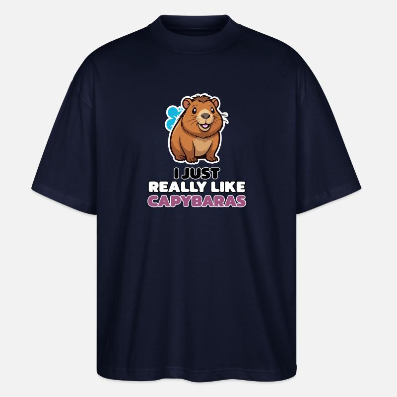 I JUST REALLY LIKE CAPYBARAS - Stanley/Stella Oversized Unisex Organic T-shirt Blaster 2.0 - navy