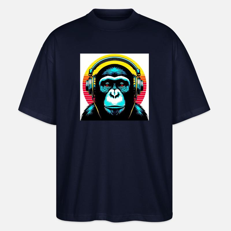 Schimpansenaffe hört Musik mit Kopfhörern - Stanley/Stella Oversized Unisex Bio T-Shirt Blaster 2.0 - Navy