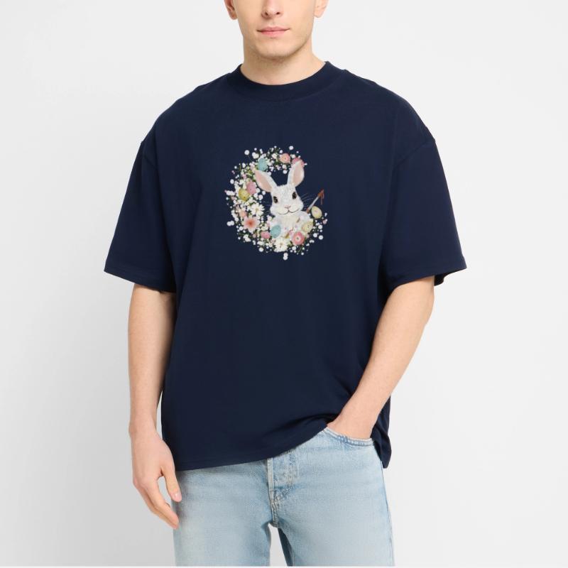 White Rabbit with Easter Eggs & Brush for Easter Stanley/Stella Oversized Unisex Organic T-shirt Blaster 2.0