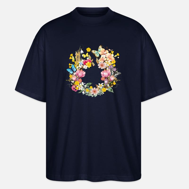 frühlingshafte bunte Blüten & Schmetterlinge - Stanley/Stella Oversized Unisex Bio T-Shirt Blaster 2.0 - Navy