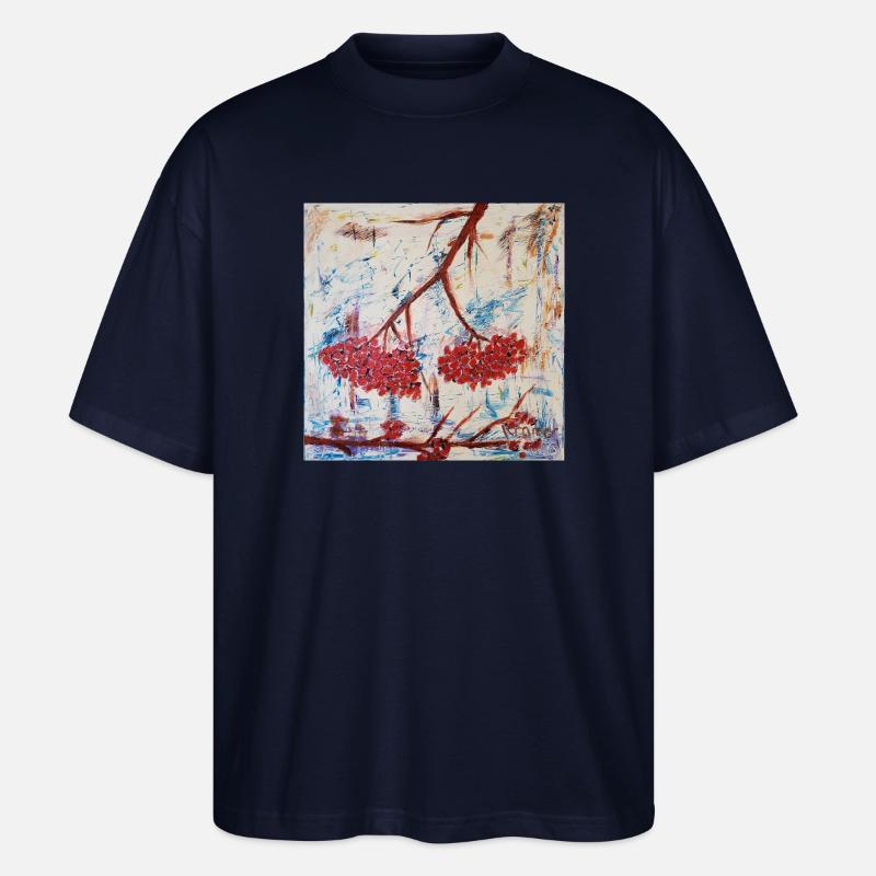 Abstrakte Vogelbeere in Rot - Stanley/Stella Oversized Unisex Bio T-Shirt Blaster 2.0 - Navy