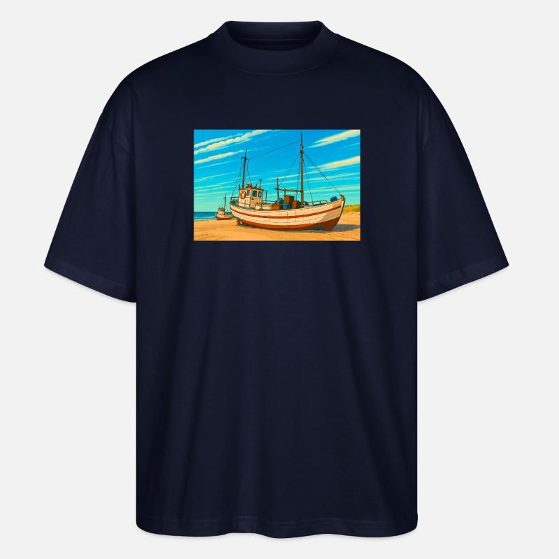 Kutter am Sletterstrand in Dänemark - Stanley/Stella Oversized Unisex Bio T-Shirt Blaster 2.0 - Navy
