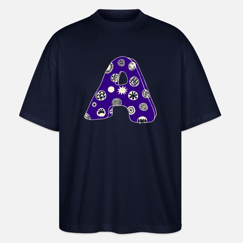 Buchstabe A mit Charakter in blau - Stanley/Stella Oversized Unisex Bio T-Shirt Blaster 2.0 - Navy