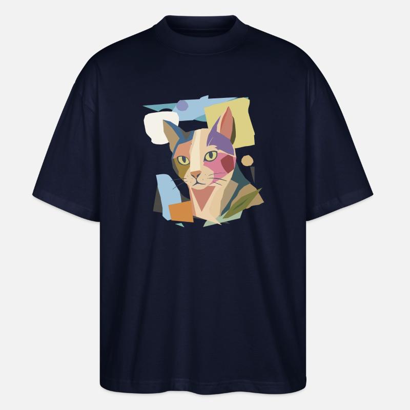 Abstrakte Katze im modernen Farbblock-Design - Stanley/Stella Oversized Unisex Bio T-Shirt Blaster 2.0 - Navy