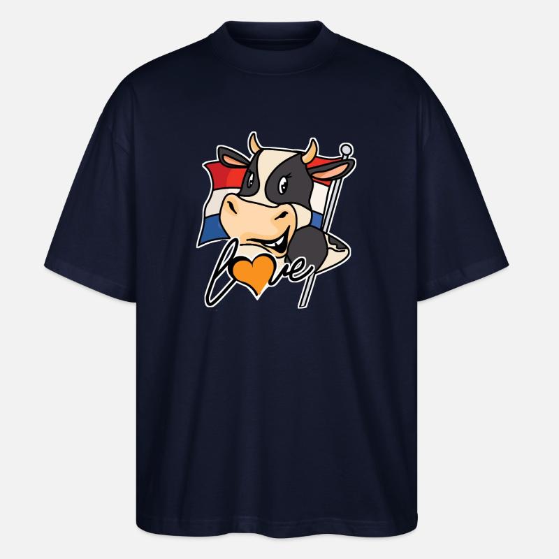 Vache avec drapeau et cœur - T-shirt bio Blaster 2.0 coupe oversize Stanley/Stella Unisexe - marine