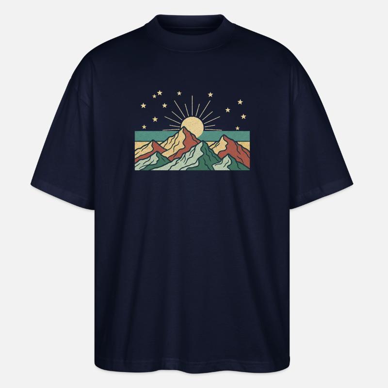 Berglandschaft mit Sonnenstrahlen - Stanley/Stella Oversized Unisex Bio T-Shirt Blaster 2.0 - Navy
